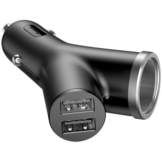 Baseus Y Type Car Charger car charger 2x USB + cigarette lighter socket 3.4A black (CCALL-YX01) (universal)