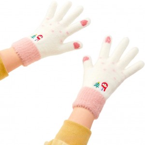 Hurtel Women's winter telephone gloves with a snowman and a Christmas tree - white and pink (universal)