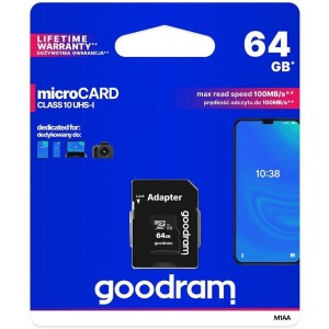 Goodram Microcard 64 GB micro SD XC UHS-I class 10 memory card, SD adapter (M1AA-0640R12) (universal)