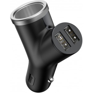 Baseus Y Type Car Charger car charger 2x USB + cigarette lighter socket 3.4A black (CCALL-YX01) (universal)