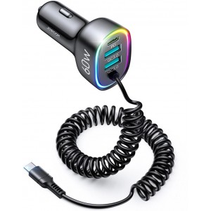 Joyroom 4 in 1 fast car charger PD, QC3.0, AFC, FCP with USB Type C cable 1.6m 60W black (JR-CL19) (universal)
