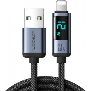 Joyroom Lightning cable - USB A 2.4A 1.2m with LED display Joyroom S-AL012A16 - black (universal)