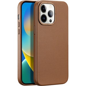 Dux Ducis Grit Leather Case for iPhone 14 Pro Elegant Faux Leather Cover (MagSafe Compatible) Brown (universal)