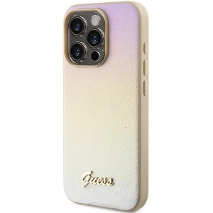 Guess Saffiano Iridescent Script case for iPhone 15 Pro - gold (universal)