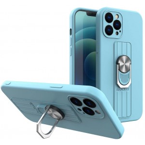 Hurtel Ring Case silicone case with finger grip and stand for iPhone 13 Pro light blue (universal)