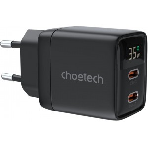 Choetech PD6051 USB-C USB-C PD 35W GaN wall charger with display - black (universal)