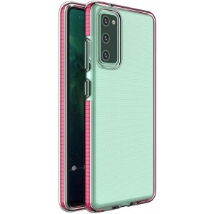 Hurtel Spring Case clear TPU gel protective cover with colorful frame for Samsung Galaxy A02s EU dark pink (universal)