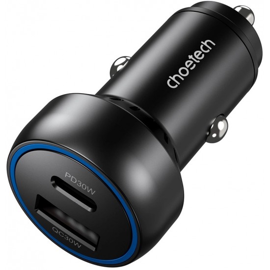 Choetech TC0014 USB-C USB-A PD 60W car charger with LED backlight - black (universal)