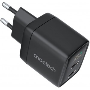 Choetech PD6051 USB-C USB-C PD 35W GaN wall charger with display - black (universal)