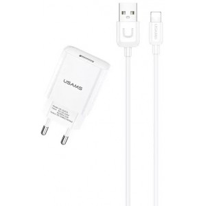 Usams Wall charger 1x USB T21 lightning white/white 2.1A Fast Charging T21OCLN01