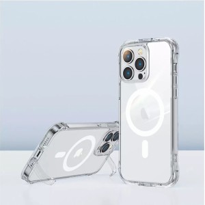 Joyroom Magnetic Defender Magnetic Case For iPhone 14 Pro Armor Case With Hooks Stand Transparent (MagSafe Compatible)