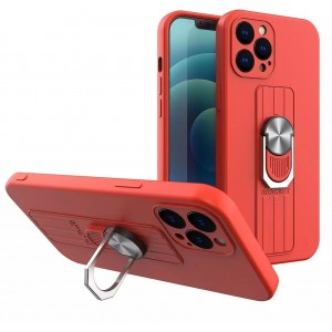 4Kom.pl Ring Case silicone case with finger holder and stand for iPhone 13 Pro Max red