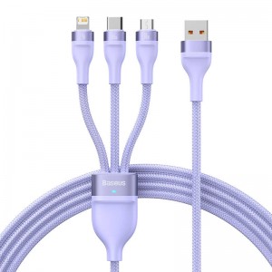 Baseus 3in1 USB cable Baseus Flash II Series, USB-C + micro USB + Lightning, 66W, 1.2m (Purple)