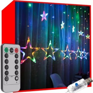 Riff KS19748 Light Curtain IP44 Snowflake / Ledus / zvaigznes 138 LED ar tālvadības pulti / taimeri (Multicolor)