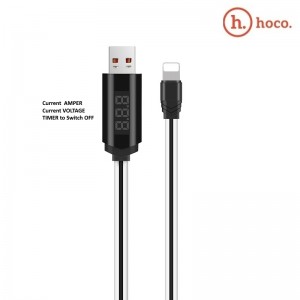 Hoco U29 USB uz Lightning USB 1.2m Kabelis ar info LCD - Ampēri / Voltāža / Izslēgšanās Taimera Poga Balts