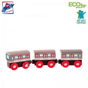 Woody 91851 Деревянный комплект - Поезд и вагончики с магнитными элементами (3шт.) для детей от 3 лет + (21.5cм)