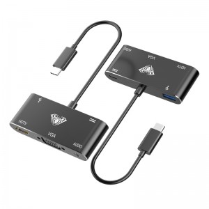 Aula OT-9573S 5в1 Hub адаптер USB-C на Hdmi 4K 30Hz / VGA монитор / USB 3.0 / Audio 3.5mm / PD заряд