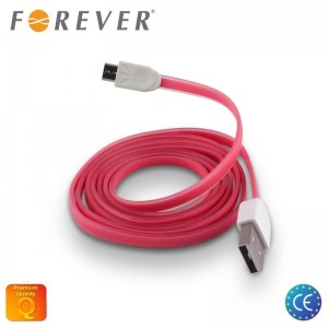 Forever Плоский силиконовый Микро USB Кабель данных и заряда Розовый (EU Blister)