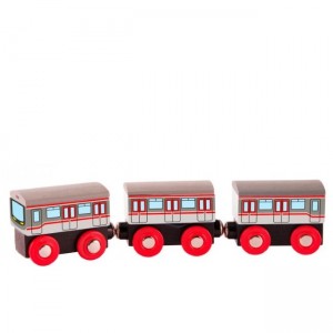 Woody 91851 Деревянный комплект - Поезд и вагончики с магнитными элементами (3шт.) для детей от 3 лет + (21.5cм)