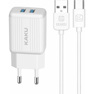 Ikaku KSC-373 Set 2in1 Gudrais Divu USB Ligzdu 2.4A Tīkla Lādētājs + Micro-USB Kabel 1m White