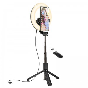 Hoco LV03 2in1 Bezvadu selfie nūja & Video WEB zvanu statīvs ar galda trīskāji & pulti + Led gaismu līdz 80cm Melna