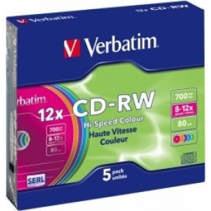 Verbatim Матрицы CD-RW SERL  700 MB 8x-12X Colour, 5 Pack Slim