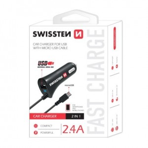 Swissten Premium Auto Lādētājs USB + 2.4A un Micro USB vads