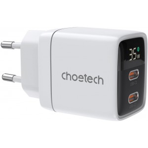 Choetech PD6051 2x USB-C PD 35W GaN wall charger with display - white (universal)