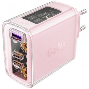 Acefast charger GaN 65W 3 ports (1xUSB, 2xUSB C) pink (A45) (universal)