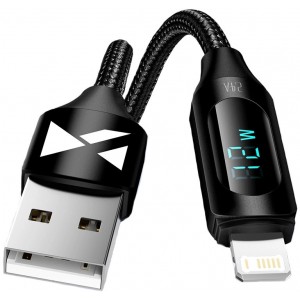 Wozinsky USB-A Cable - Lightning Wozinsky WUALC2 with LED Display 2.4A 2m - Black (universal)