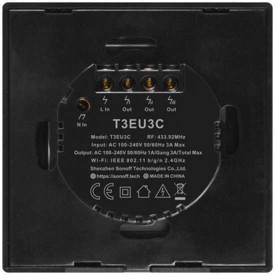 Sonoff T3EU3C-TX three-channel touch Wi-Fi wireless wall smart switches RF 433 MHz black (IM190314020) (universal)