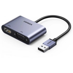 Ugreen CM449 adapter converter USB - HDMI 1.3 (1920x1080 60Hz) + VGA 1.2 (1920x1080 60Hz) gray (universal)