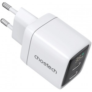 Choetech PD6051 2x USB-C PD 35W GaN wall charger with display - white (universal)