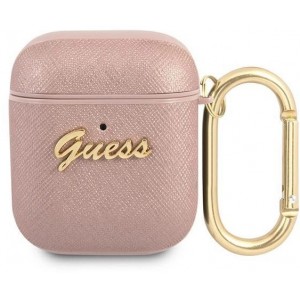 Guess GUA2SASMP AirPods cover pink/pink Saffiano Script Metal Collection (universal)