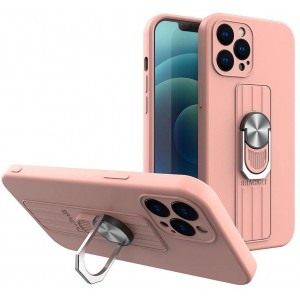 Hurtel Ring Case silicone case with finger grip and stand for iPhone 12 mini pink (universal)