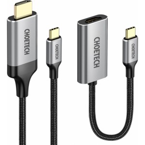 Choetech kit adapter HUB USB Type C - HDMI 2.0 (3840 x 2160 @ 60Hz) gray (HUB-H12) + USB cable Type C - HDMI (3840 x 2160 @ 60Hz) 2m gray (CH0021) (universal)