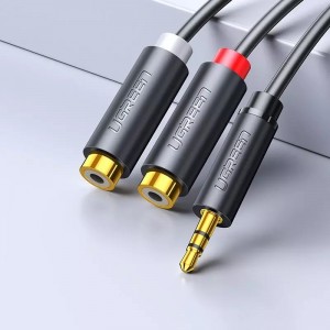 Ugreen audio adaptera ligzda 3.5mm vīriešu līdz 2xRCA sieviešu kabelis 0.25m pelēks (AV109)