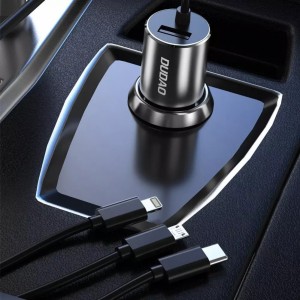 Dudao 3in1 USB car charger 3.4 A built-in Lightning / USB Type C / micro USB cable black (R5ProN black)