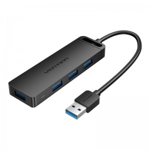Vention USB 3.0 4-Port Hub with Power Adapter Vention CHLBB 0.15m, Black