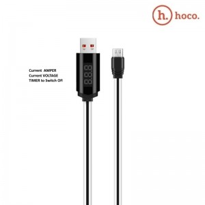 Hoco U29 USB uz Micro USB 1.2m Kabelis ar info LCD - Ampēri / Voltāža / Izslēgšanās Taimera Poga Balts