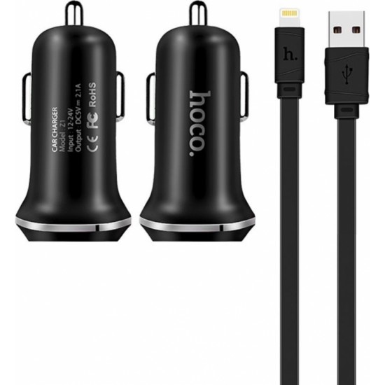Hoco Z1 Automašīnas lādētājs 2.1A 2xUSB + kabelis IPHONE lightning (komplekts)