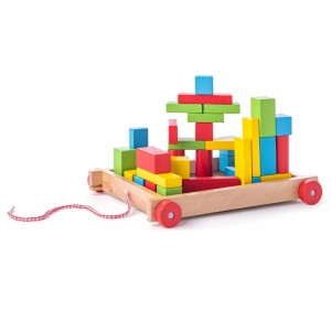 Woody 90007 Деревянная тележка с цветными кубиками для построения (34шт.) для детей от 3 лет + (20x15см)