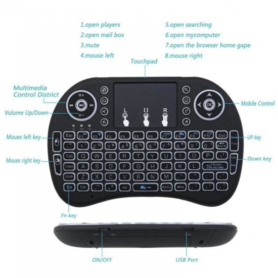 Riff MK-1 Mini Bluetooth Klaviatūra ar Apgaismojumu priekš Smart TV / Telefona / Datora (Android / iOS / Windows) Melna