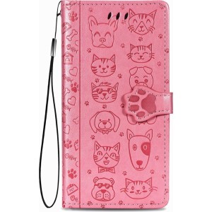 Riff Cat-Dog Maks grāmatiņa priekš Samsung Galaxy A14 5G A146 / A14 4G A145 Pink