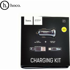 Hoco Z1 Автомобильное зарядное устройство 2.1A 2xUSB + кабель IPHONE lightning (комплект)