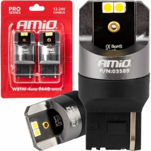 Amio LED CANBUS PRO series 7440 W21W 4x3030 SMD White 12/24V AMIO-03589