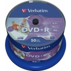Verbatim Матрицы DVD+R AZO 4.7GB 16x Wide Printable non ID, 50 Pack Spindle