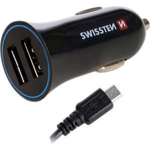 Swissten Автомобильная зарядка 12V - 24V / 1A+ 2.1A + кабель Micro USB 1.5m