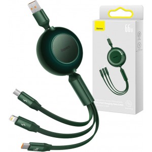 Baseus Bright Mirror 3, USB 3-in-1 cable for micro USB / USB-C / Lightning 66W / 2A 1.1m (Green)