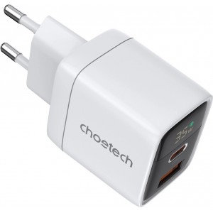 Choetech PD6052 USB-C USB-A PD 35W GaN wall charger with display - white (universal)